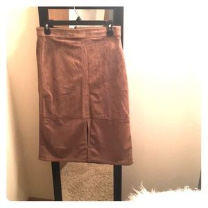 Cognac suede pencil skirt